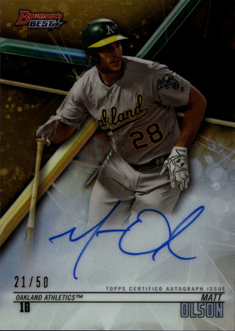 2018 Matt Olson Bowman's Best of 2017 GOLD REFRACTOR AUTO 21/50 AUTOGRAPH #B18-MO Oakland A's