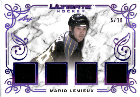 2023 Mario Lemieux Leaf Ultimate PURPLE QUAD JERSEY 05/10 RELIC #HI-08 Pittsburgh Penguins HOF