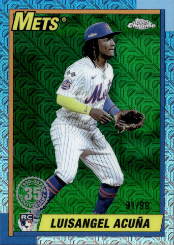 2025 Luisangel Acuna Topps Series 2 CHROME SILVER PACK 1990 DESIGN GREEN REFRACTOR ROOKIE 91/99 RC #T90C-128 New York Mets