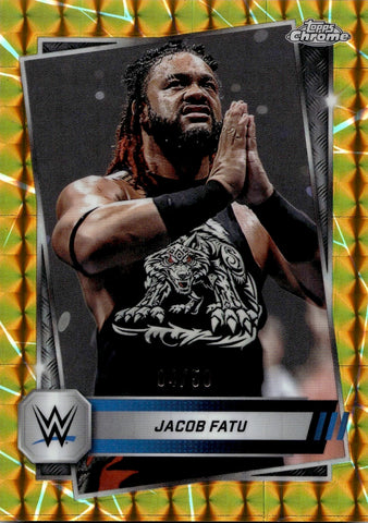 2025 Jacob Fatu Topps Chrome WWE GOLD GEOMETRIC REFRACTOR 04/50 #100 Friday Night Smackdown
