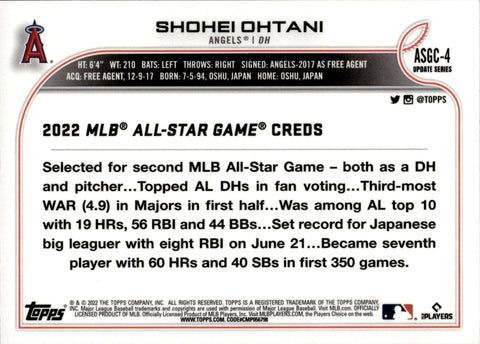 Shohei Ohtani 2022 Topps Update All Star Game Card #ASG-16 Los Angeles  Angels