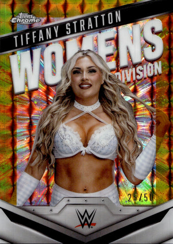 2025 Tiffany Stratton Topps Chrome WWE GOLD GEOMETRIC REFRACTOR WOMEN'S DIVISION 25/50 #WD-TIF Friday Night Smackdown