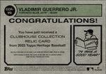 2023 Vladimir Guerrero Jr. Topps Heritage CLUBHOUSE COLLECTION RELICS GAME-USED MEMORABILIA JERSEY #CCR-VG Toronto Blue Jays