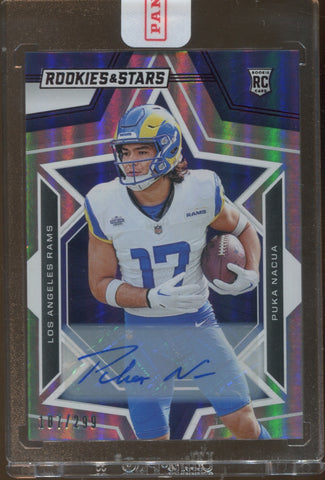 2023 Puka Nacua Panini Rookies & Stars SIGNATURES LONGEVITY ROOKIE AUTO 107/299 Los Angeles Rams #158