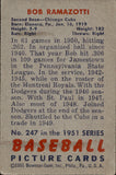 1951 Bob Ramazotti Bowman ROOKIE RC #247 Chicago Cubs BV $20