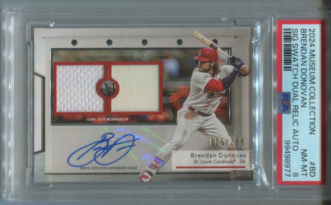 2024 Brendan Donovan Topps Museum Collection SIGNATURE SWATCHES DUAL JERSEY AUTO 015/299 AUTOGRAPH RELIC PSA 8 #BD St. Louis Cardinals 8977