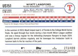 2024 Wyatt Langford Topps Update GREEN FOIL ROOKIE 273/499 RC #US151 Texas Rangers