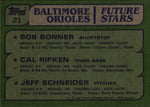 1982 Cal Ripken Jr. Bob Bonner Jeff Schneider Topps FUTURE STARS ROOKIE RC #21 Baltimore Orioles
