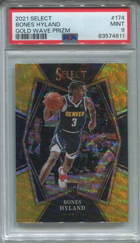 2021-22 Bones Hyland Panini Select ROOKIE GOLD WAVE PREMIER LEVEL RC PSA 9 #174 Denver Nuggets 4811