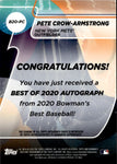2020 Pete Crow-Armstrong Bowman's Best AUTO AUTOGRAPH #B20-PC New York Mets