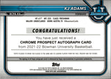 2021-22 KJ Adams Bowman University Chrome 1ST BOWMAN ROOKIE REFRACTOR AUTO AUTOGRAPH #BCPA-KA Kansas Jayhawks
