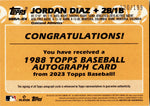 2023 Jordan Diaz Topps Series 1 BLACK BORDER ROOKIE 1988 TOPPS AUTO 120/199 AUTOGRAPH RC #88BA-JDI Oakland A's