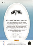 2023-24 Victor Wembanyama Panini Select CERTIFIED ROOKIE RC #3 San Antonio Spurs