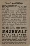 1952 Walt Masterson Bowman #205 Boston Red Sox BV $15