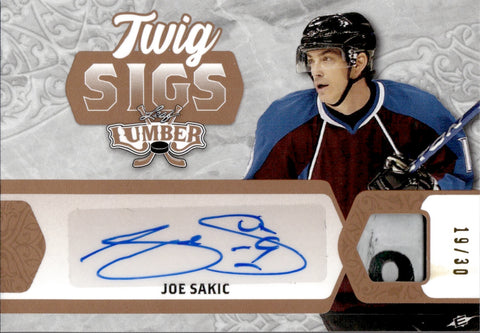 2022-23 Joe Sakic Leaf Lumber TWIG SIGS STICK AUTO 19/30 JERSEY NUMBER AUTOGRAPH RELIC #TS-JS1 Colorado Avalanche HOF