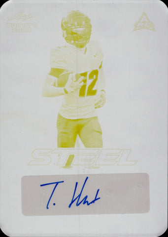 2023 Travis Hunter Leaf Trinity YELLOW STEEL PRINTING PLATE ARC ROOKIE AUTO 1/1 Jacksonville Jaguars #SA-TH1