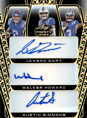 2024 Jaxson Dart Walker Howard Austin Simmons Leaf Trinity TRIPLE AUTO 1/1 New York Giants Ole Miss Rebels #TA-8