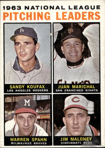 1964 Sandy Koufax Juan Marichal Warren Spahn Jim Maloney 1963 NL PITCHING LEADERS #3 Dodgers Giants Braves Reds HOF