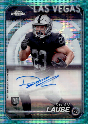 2024 Dylan Laube Topps Chrome AQUA GEOMETRIC REFRACTOR ROOKIE AUTO 174/199 Las Vegas Raiders #RA-DLA