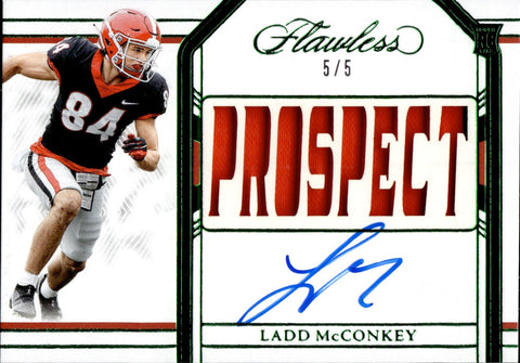 2024 Ladd McConkey Panini Flawless Collegiate ROOKIE TEAM SLOGAN SIGNATURES JERSEY AUTO EMERALD 5/5 Georgia Bulldogs #TSS-LMY
