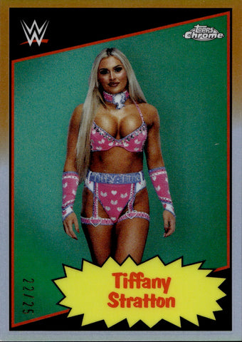 2025 Tiffany Stratton Topps Chrome WWE 1985 CURRENT ORANGE REFRACTOR 22/25 #85TC-TS Friday Night Smackdown