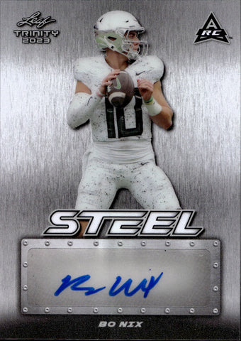 2023 Bo Nix Leaf Trinity STEEL ARC ROOKIE AUTO 58/75 Denver Broncos #SA-BN1