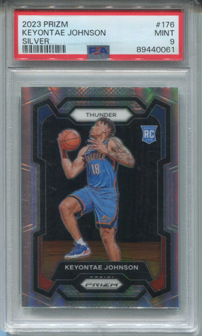2023-24 Keyonte Johnson Panini Prizm HOLO SILVER ROOKIE RC PSA 9 #176 Oklahoma City Thunder 0061