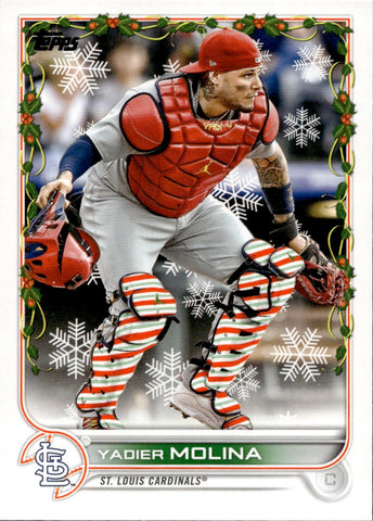 2022 Yadier Molina Topps HOLIDAY PHOTO VARIATION (WRAPPING PAPER LEG GUARDS) St. Louis Cardinals #HW6