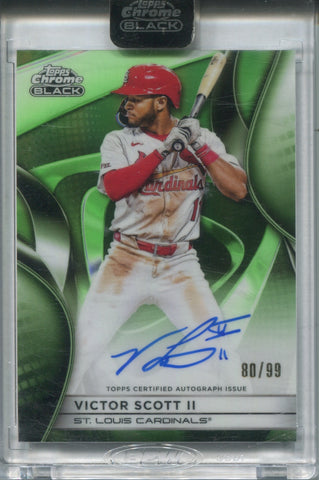 2025 Victor Scott II Topps Chrome Black GREEN REFRACTOR AUTO 80/99 AUTOGRAPH #CBA-VS St. Louis Cardinals *Case Scratches*