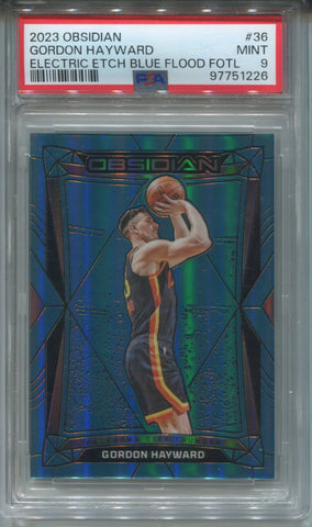 2023-24 Gordon Hayward Panini Obsidian FOTL ELECTRIC ETCH BLUE FLOOD 11/16 PSA 9 #36 Oklahoma City Thunder 1226