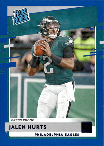 2020 Jalen Hurts Panini Donruss PRESS PROOF BLUE RATED ROOKIE RC #214 Philadelphia Eagles