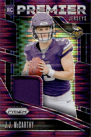 2024 J.J. McCarthy Panini Prizm PURPLE PULSAR PREMIER ROOKIE JERSEY RELIC #PJ-JJM Minnesota Vikings
