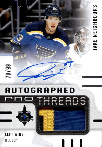 2024-25 Jake Neighbours Upper Deck Ultimate PRO THREADS PATCH AUTO 78/99 AUTOGRAPH RELIC #PT-JN St. Louis Blues