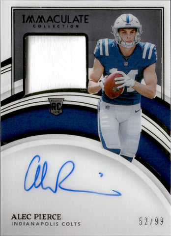 2022 Alec Pierce Panini Immaculate Collection ROOKIE PATCH AUTO 52/99 AUTOGRAPH RELIC #119 Indianapolis Colts