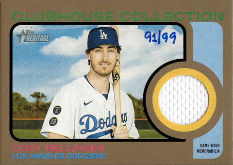 2022 Cody Bellinger Topps Heritage GOLD CLUBHOUSE COLLECTION JERSEY 91/99 RELIC #CC-CB Los Angeles Dodgers