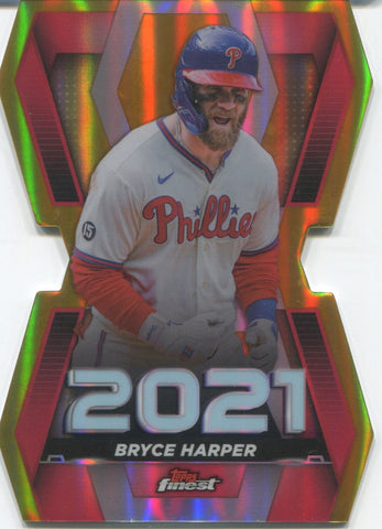 2022 Bryce Harper Topps Finest GOLD REFRACTOR CAREER YEAR DIE CUT 13/50 #FCY-BH Philadelphia Phillies