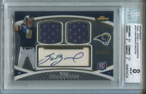 2010 Sam Bradford Topps Finest ROOKIE DUAL JERSEY AUTO 070/100 AUTOGRAPH RELIC RC BGS 8/9 #SB St. Louis Rams 3230