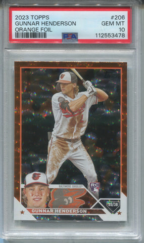 2023 Gunnar Henderson Topps Series 1 ORANGE FOIL ROOKIE 247/299 RC PSA 10 #206 Baltimore Orioles 3478