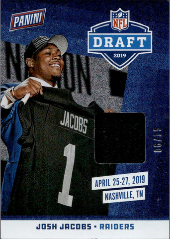 2019 Josh Jacobs Panini National Convention NFL DRAFT DOTS LITE HAT 06/15 RELIC #JJ Oakland Raiders