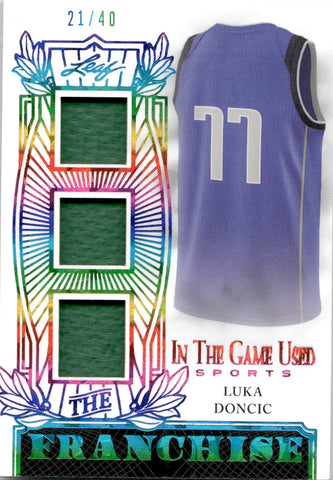 2024 Luka Doncic Leaf In the Game Used RAINBOW FOIL FRANCHISE TRIPLE JERSEY 21/40 RELIC #TF-LD1 Dallas Mavericks