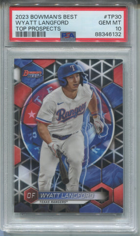 2023 Wyatt Langford Bowman's Best TOP PROSPECTS ROOKIE RC PSA 10 #TP30 Texas Rangers 6132