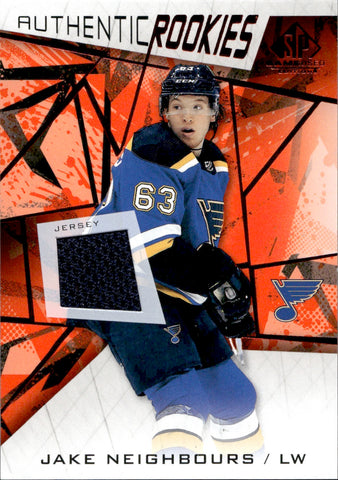 2021-22 Jake Neighbours Upper Deck SP Game Used AUTHENTIC ROOKIES JERSEY RELIC ROOKIE RC #154 St. Louis Blues