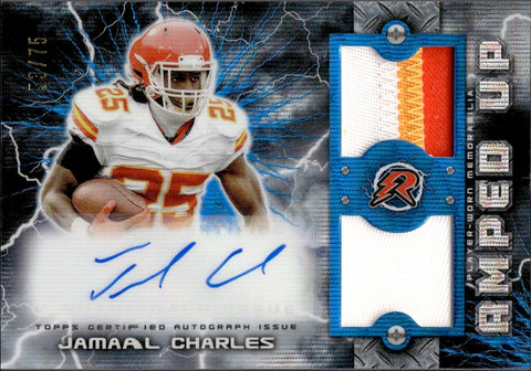 2023 Jamaal Charles Topps Composite BLUE WAVE REFRACTOR AMPED UP DUAL PATCH AUTO 53/75 AUTOGRAPH RELIC #RAUPA-JC Kansas City Chiefs