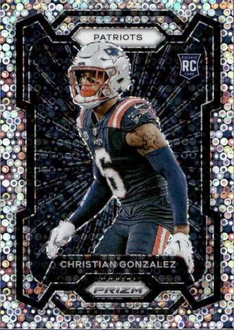 2023 Christian Gonzalez Panini Prizm No Huddle SILVER DISCO ROOKIE VARIATION RC #341 New England Patriots