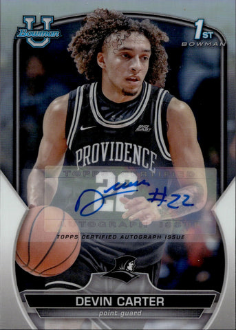 2023 Devin Carter Topps Bowman University CHROME REFRACTOR 1ST BOWMAN AUTO 451/499 Providence Friars #6
