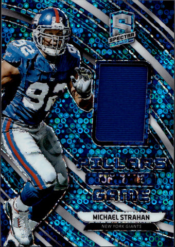 2019 Michael Strahan Panini Spectra PILLARS OF THE GAME MATERIALS NEON BLUE JERSEY 96/99 New York Giants #PG-15