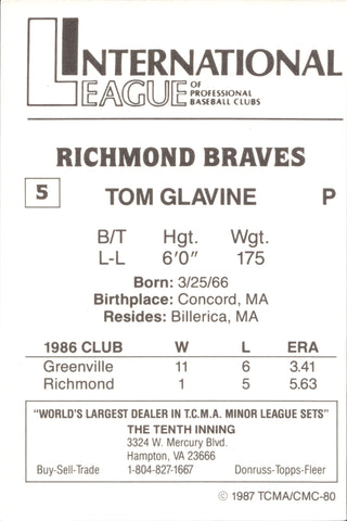 1987 Richmond Braves TCMA #5 Tom Glavine (PSA 9)