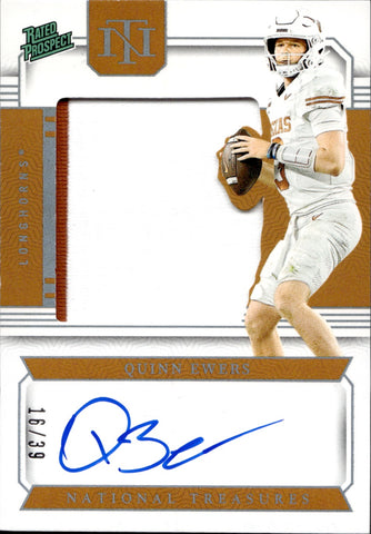 2024 Quinn Ewers Panini National Treasures Collegiate COLLEGE SILHOUETTES SIGNATURES SILVER RATED PROSPECT PATCH JERSEY AUTO 16/39 Miami Dolphins #CCS-QE