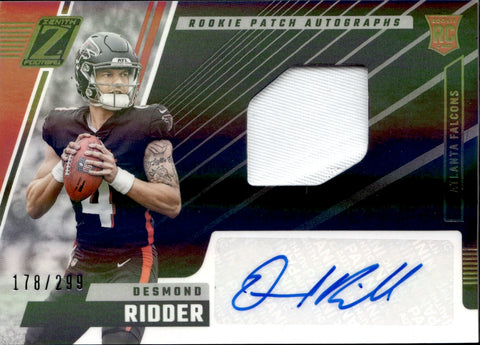 2022 Desmond Ridder Panini Zenith ROOKIE PATCH AUTOGRAPH AUTO 178/299 Atlanta Falcons #204