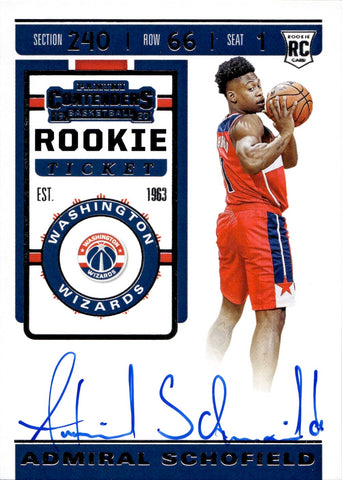 2019-20 Admiral Schofield Panini Contenders ROOKIE TICKET AUTO Washington Wizards #127